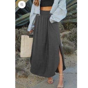 Charcoal mocked waist maxi skirt with pockets